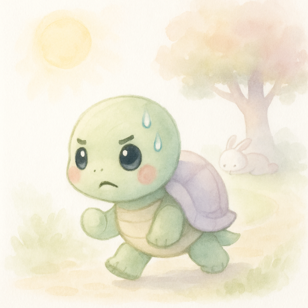 거북이가 쉬지 않고 꾸준히 걸어가는 장면