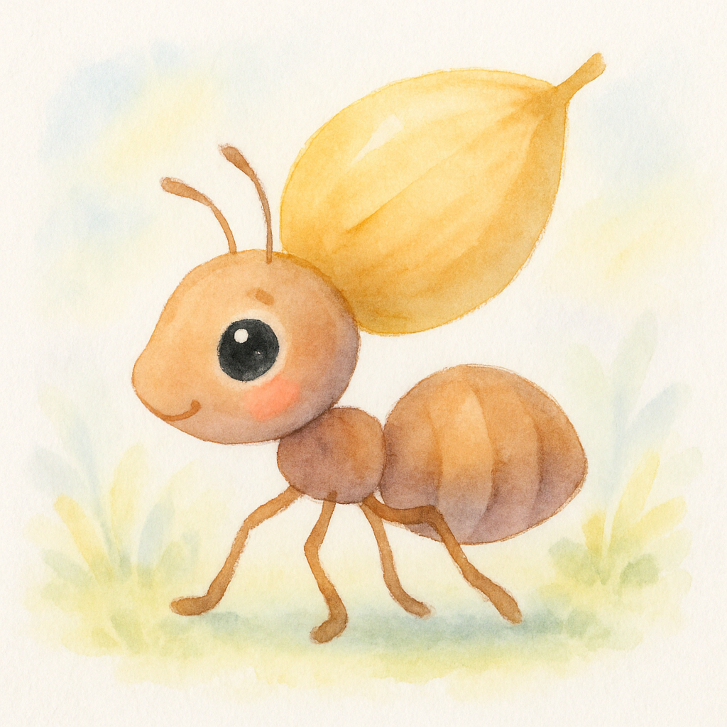 개미가 무거운 곡식을 열심히 나르는 모습