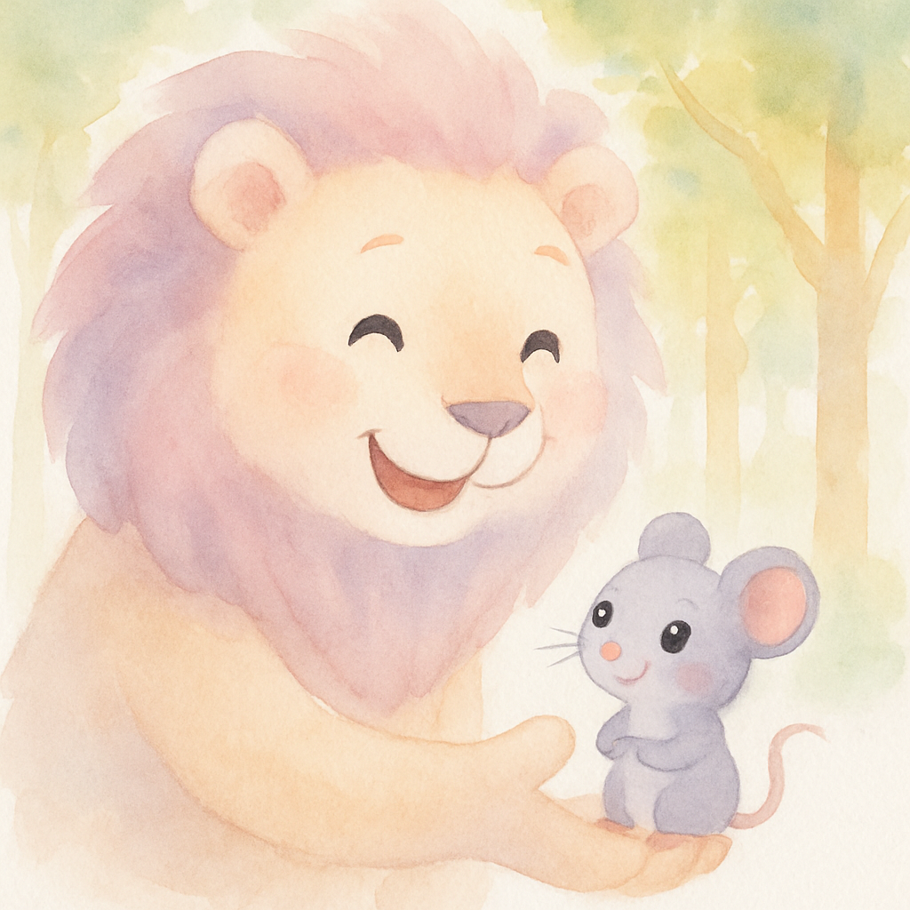 사자가 웃으며 생쥐를 놓아주는 장면