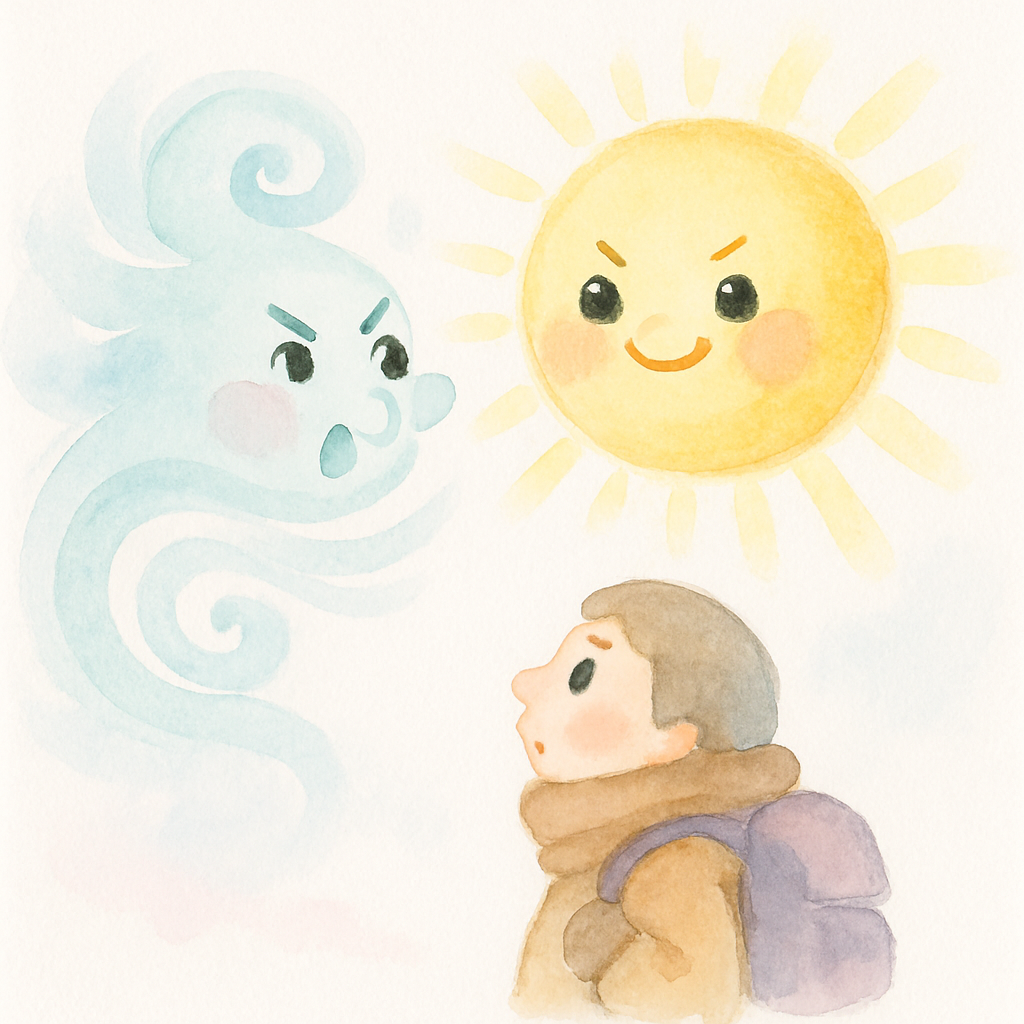 해님과 바람이 누가 더 힘이 센지 내기를 함