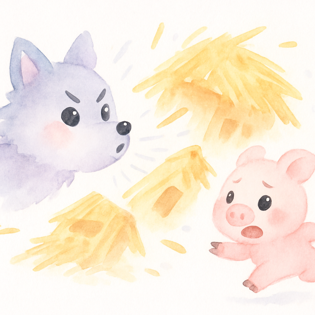 늑대가 지푸라기 집을 후~ 불어서 날려버리는 장면