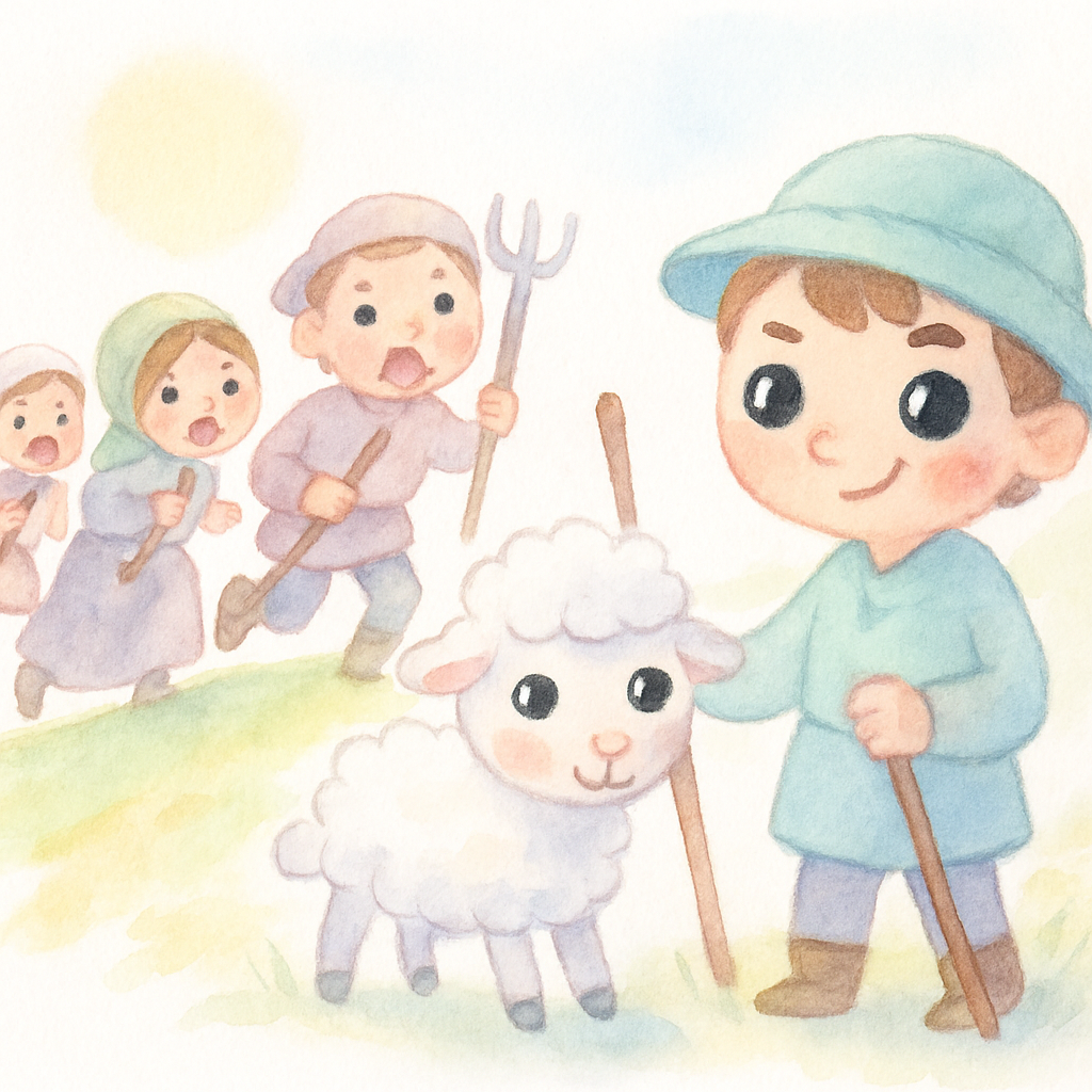 마을 사람들이 숨을 헐떡이며 산을 올라와 도착한 장면