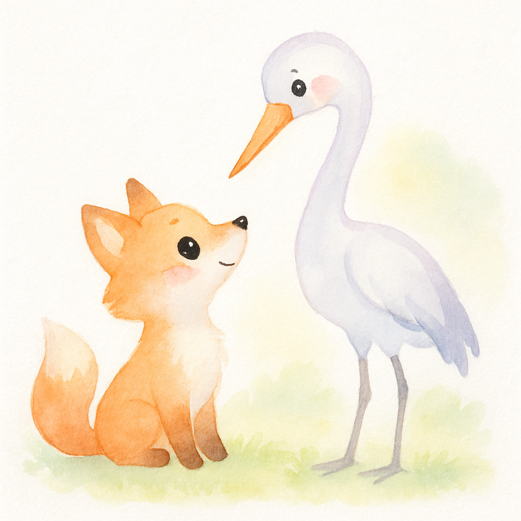 여우와 두루미가 처음 만나 친구가 되는 장면
