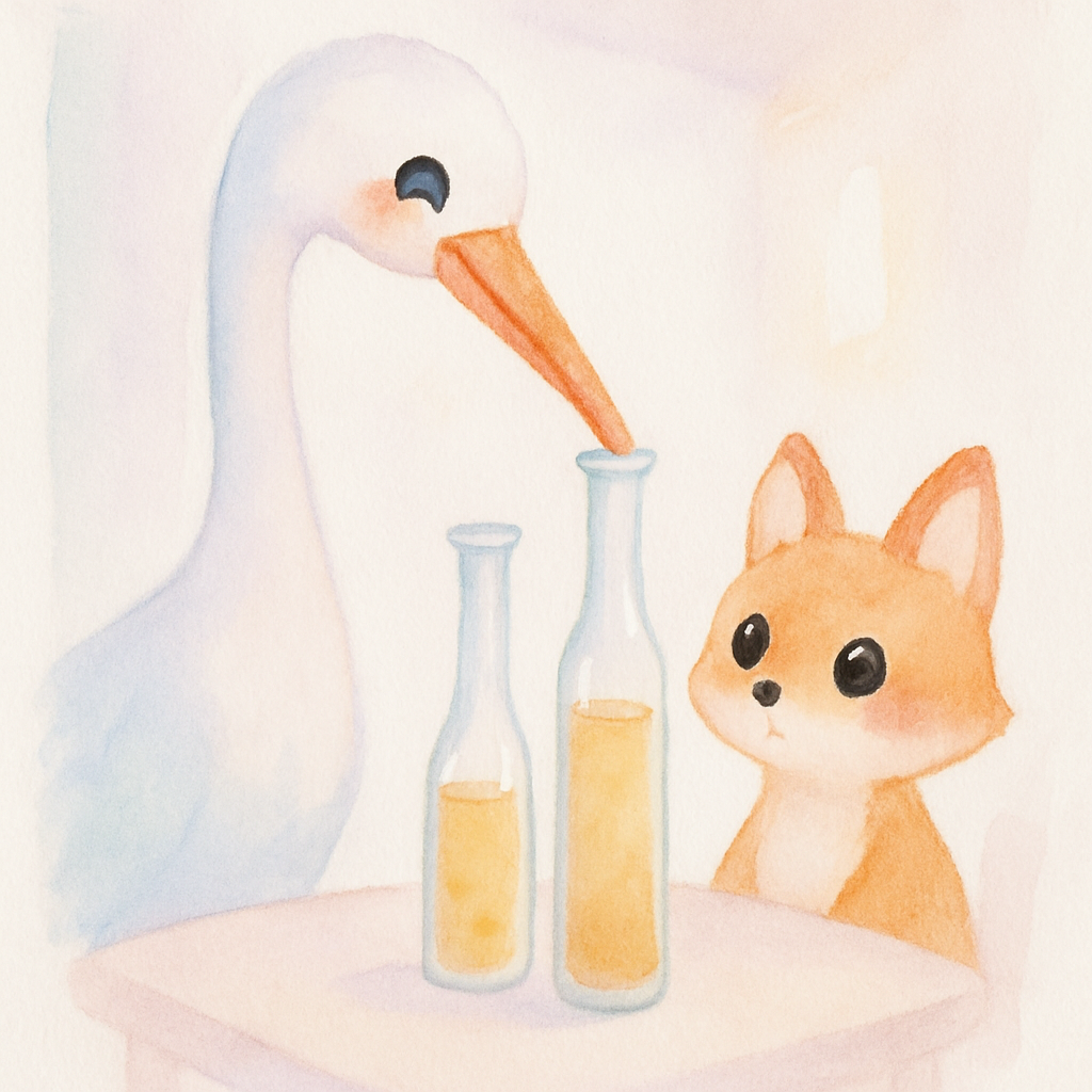 두루미네 집에서 기다란 병에 수프를 담아 대접하는 장면