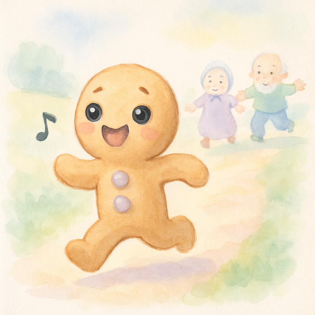 진저브레드 맨이 할머니와 할아버지를 피해 달아나며 노래하는 장면