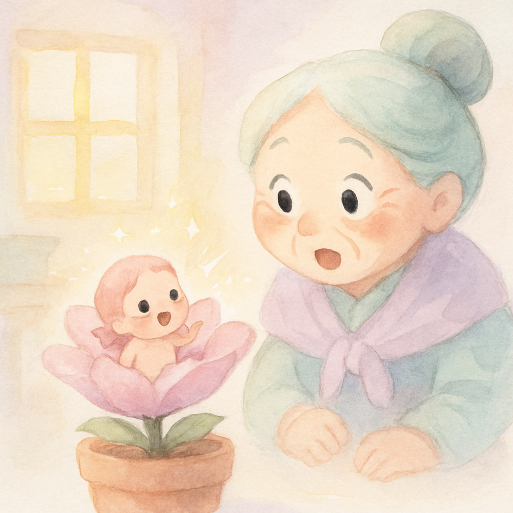 꽃 속에서 엄지공주가 태어나는 장면