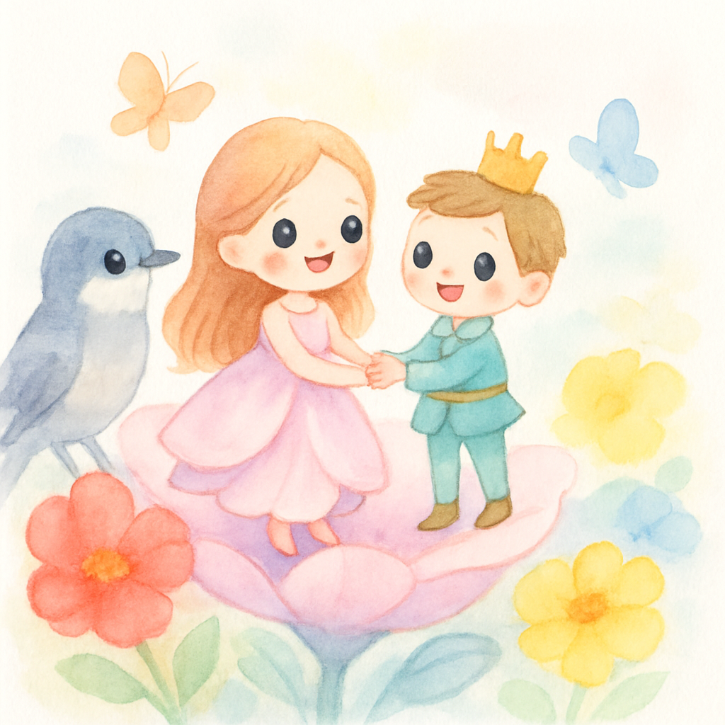 꽃나라에서 왕자님을 만나 행복하게 지내는 장면