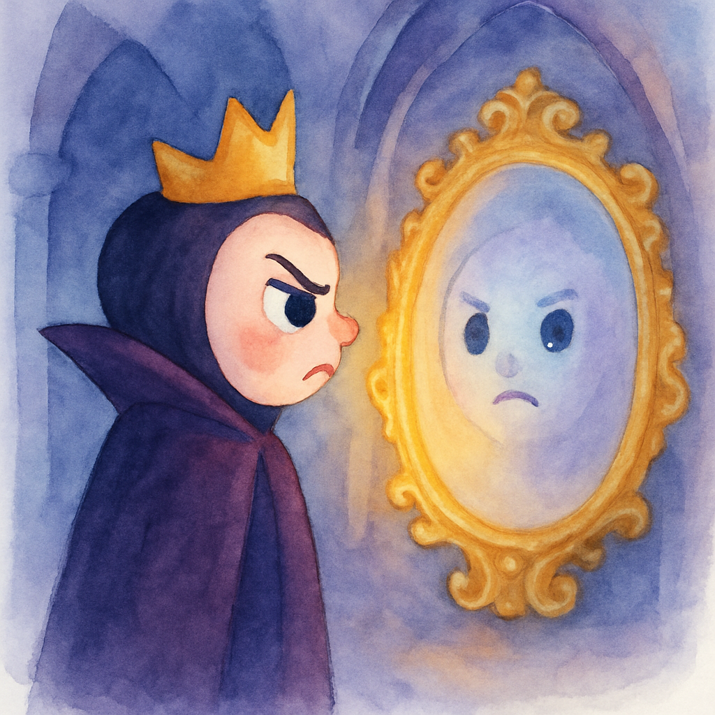 마법 거울 앞의 심술쟁이 왕비