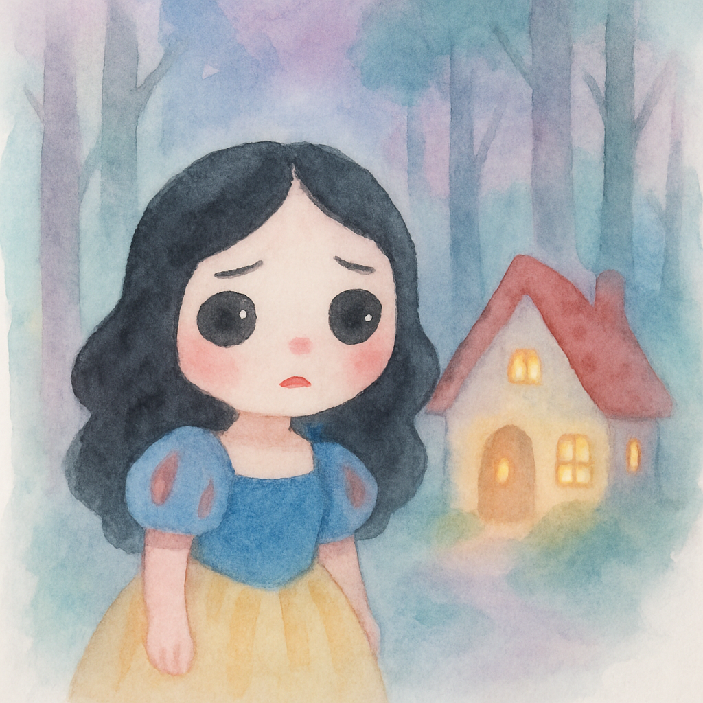 숲속에서 작은 집을 발견한 백설공주