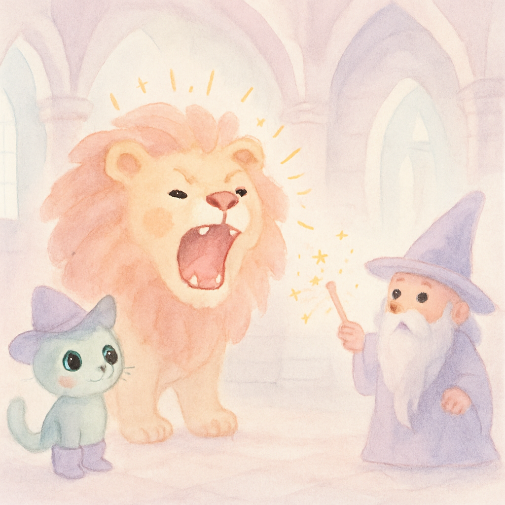 마법사가 큰 사자로 변신한 장면