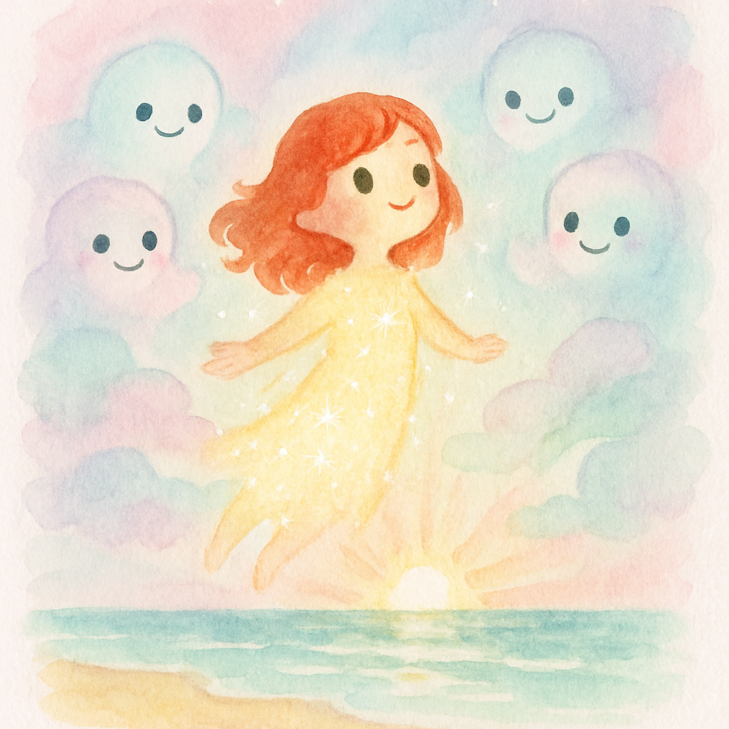 인어 공주가 반짝이며 하늘로 떠올라 천상의 존재가 되는 장면