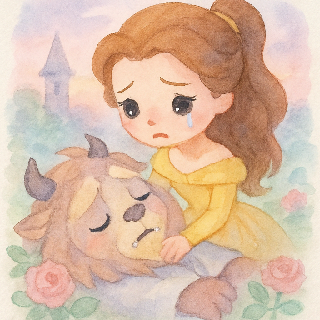 벨이 쓰러진 야수를 안고 있는 장면