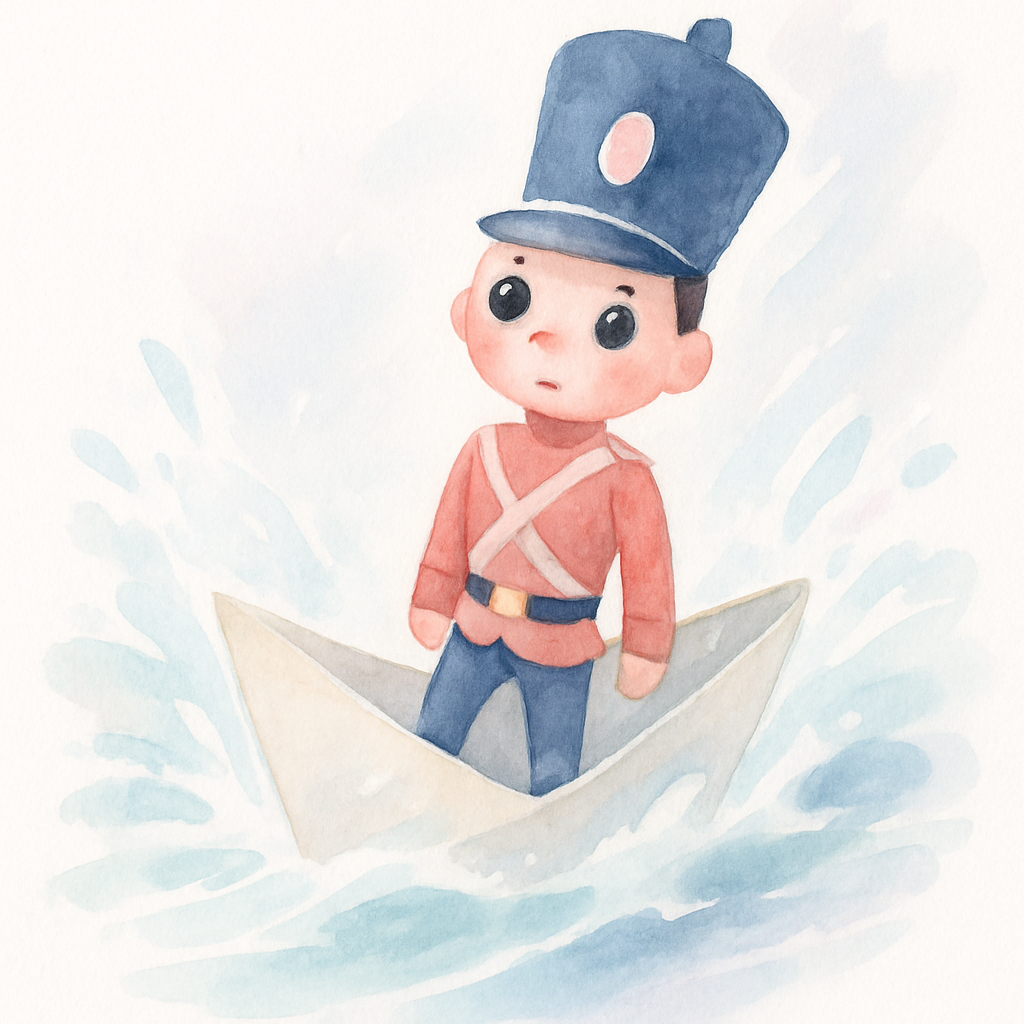 종이배를 타고 물길을 따라가는 주석 병정