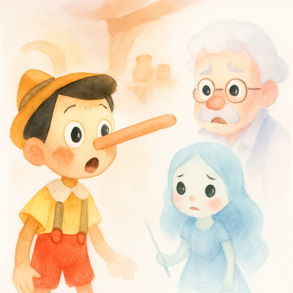 거짓말을 한 피노키오의 코가 길어지는 장면