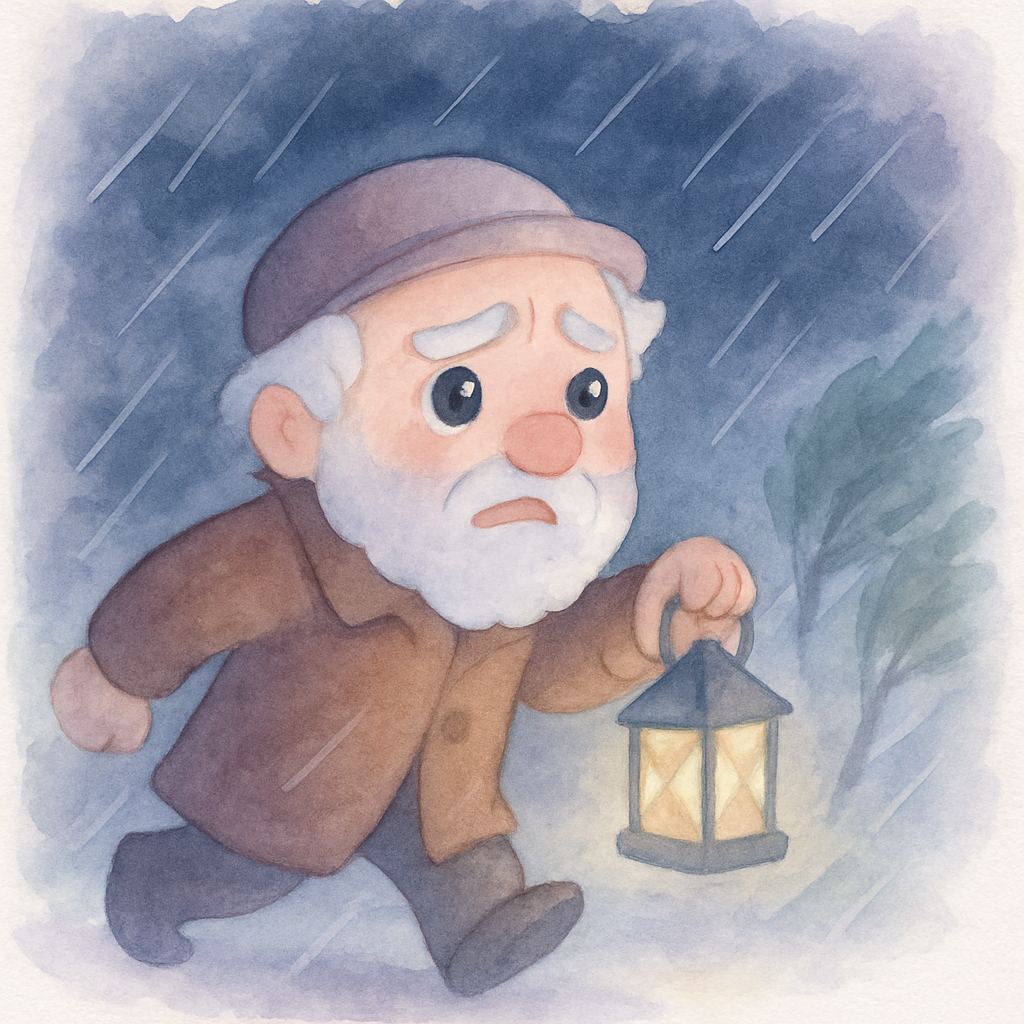 제페토 할아버지가 비바람을 뚫고 피노키오를 찾아 나서는 장면