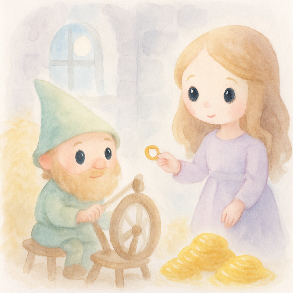 더 큰 방에서 난쟁이가 두 번째로 짚을 금으로 만드는 장면