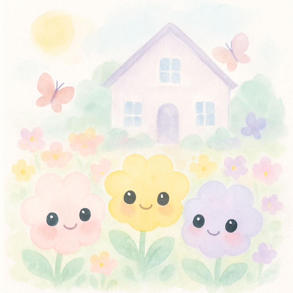 거인의 아름다운 정원에서 꽃과 나비가 있는 모습