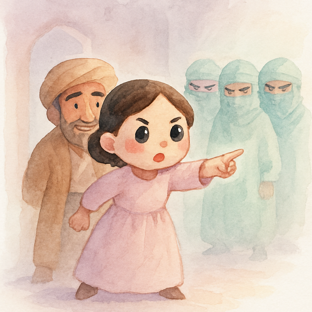 똑똑한 하녀가 도둑들을 알아채고 알리바바를 지키는 용감한 장면