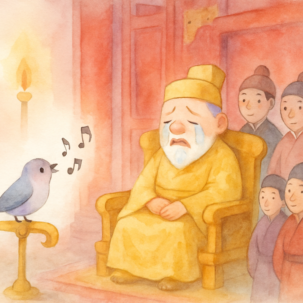 궁전에서 나이팅게일이 노래하고 황제가 감동의 눈물을 흘리는 장면