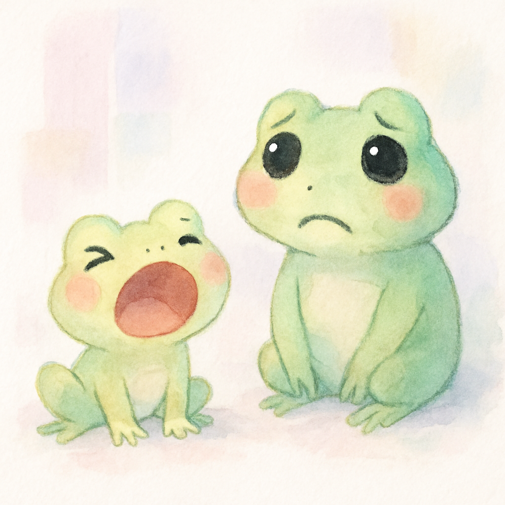 청개구리가 크게 소리지르며 엄마를 속상하게 하는 장면