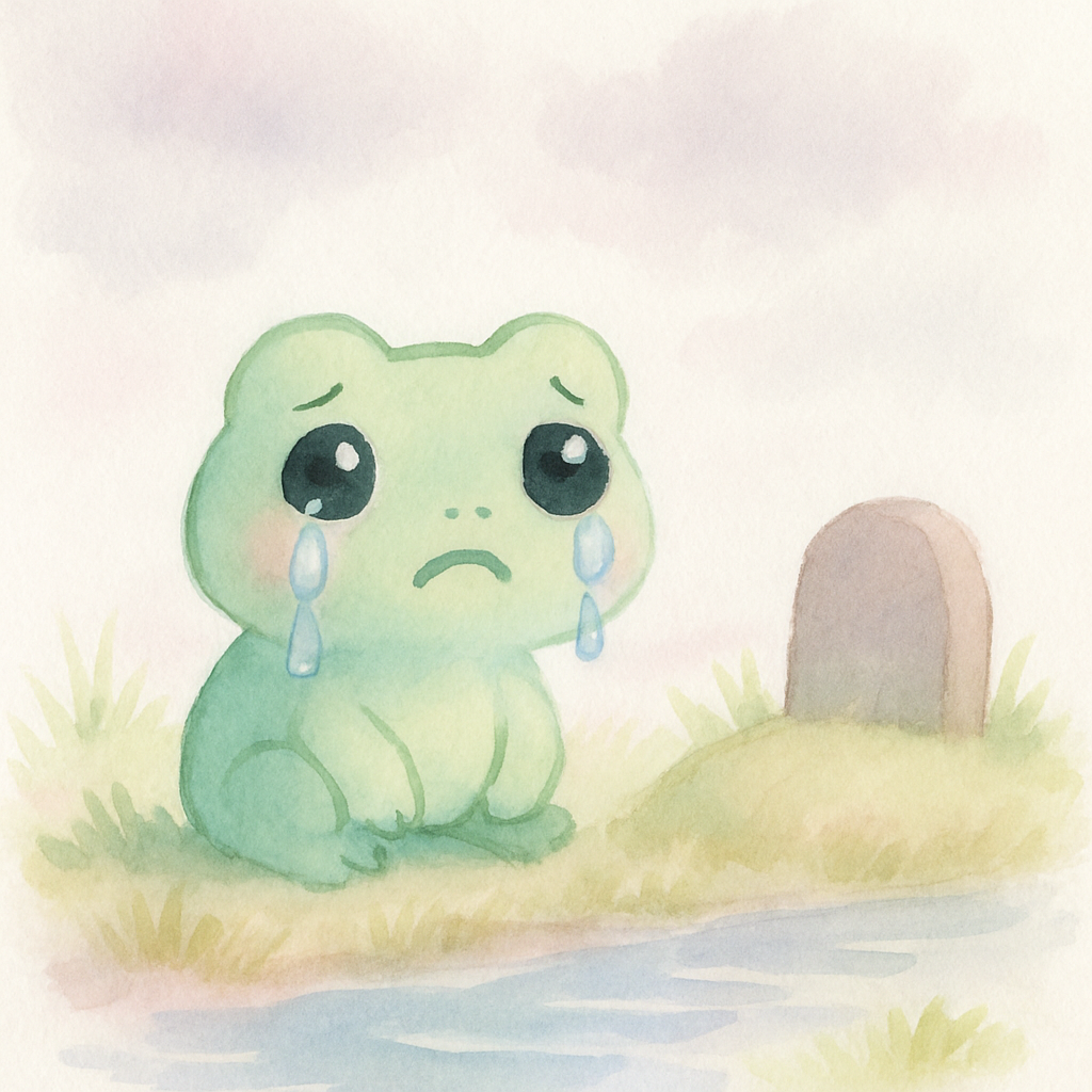 청개구리가 엄마를 강가에 묻고 슬프게 우는 장면