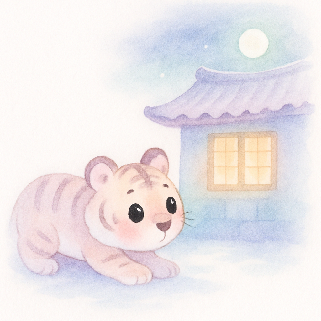 호랑이가 집 밖에서 우는 아기 소리를 듣고 다가감