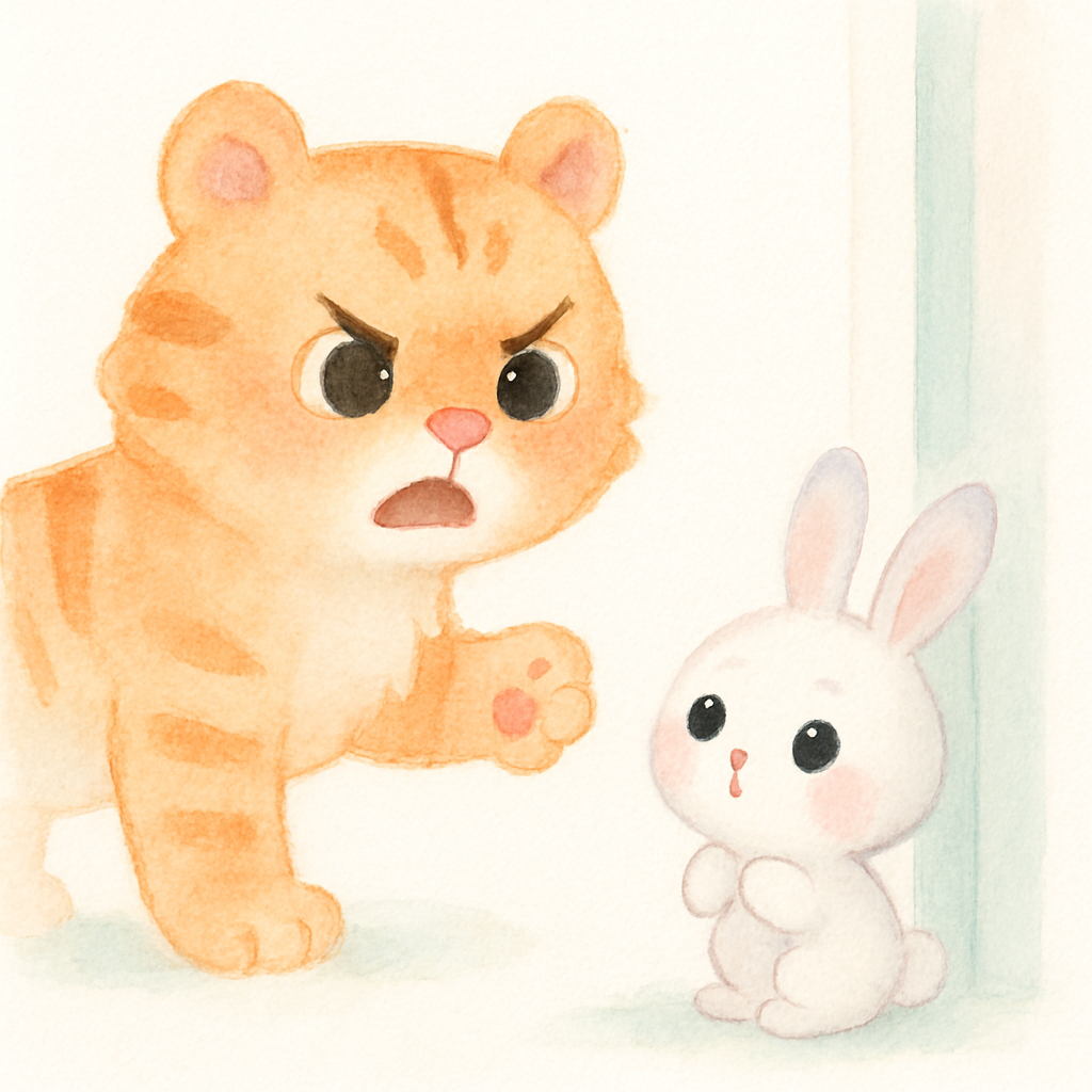 더 많은 떡을 요구하며 위협적으로 변한 호랑이와 아기를 꼭 안은 엄마