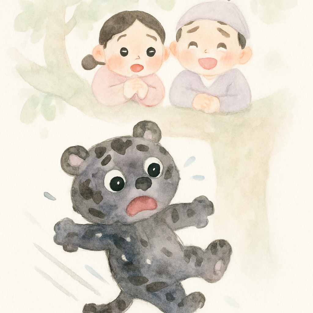 호랑이가 기름을 바르고 나무에 올라가려다 미끄러지는 장면