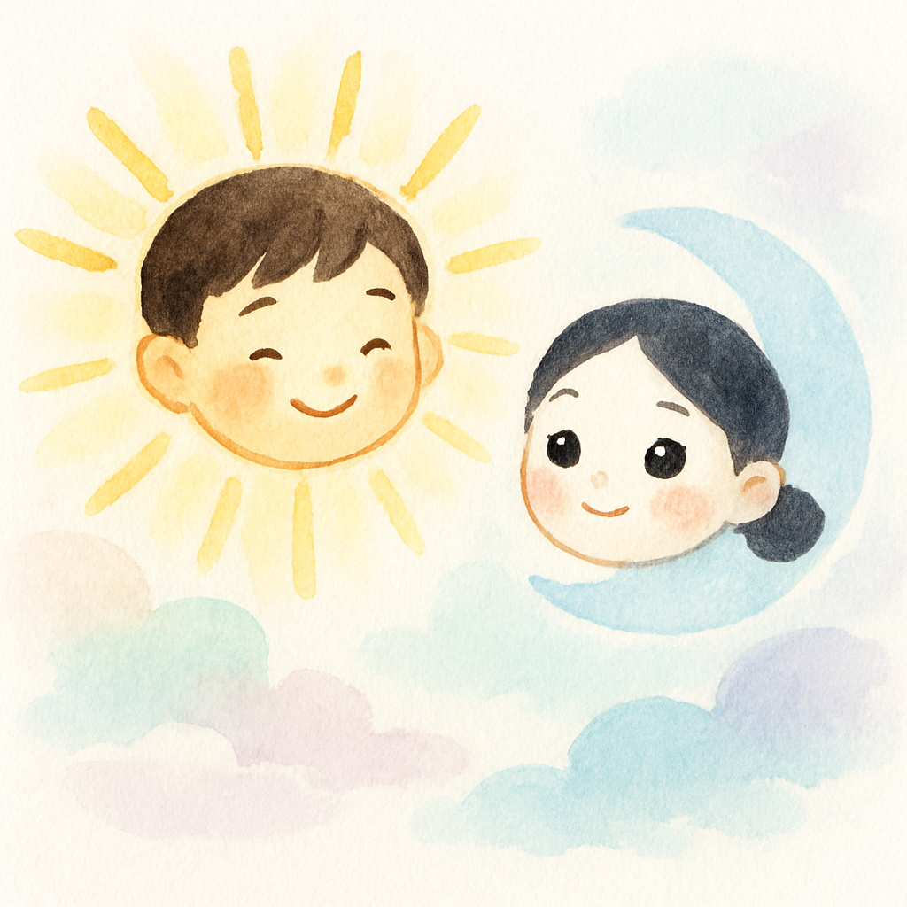 오빠는 해님, 동생은 달님이 되어 하늘을 밝히는 장면