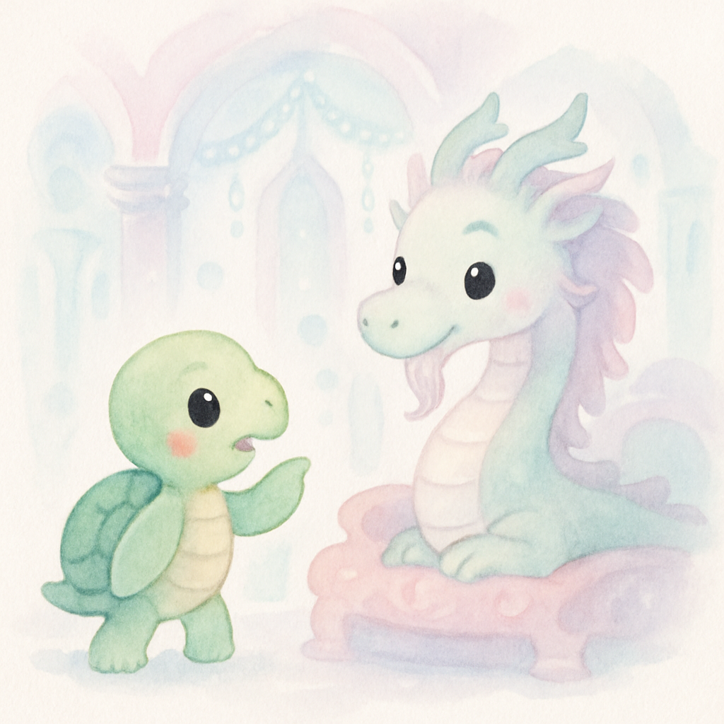 자라가 용왕 앞에서 용감하게 토끼를 데려오겠다고 나서는 장면