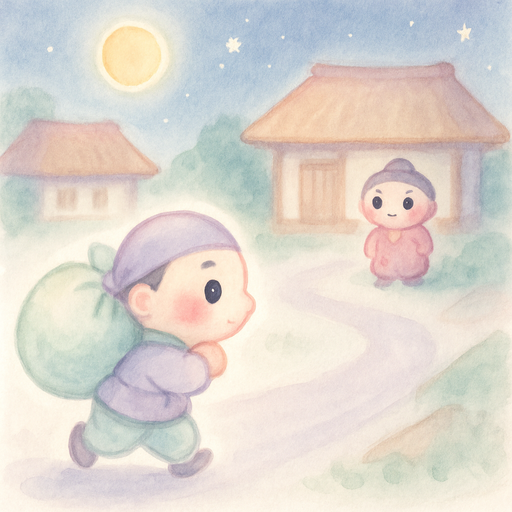 동생도 밤에 몰래 형 집으로 곡식을 가져가는 장면