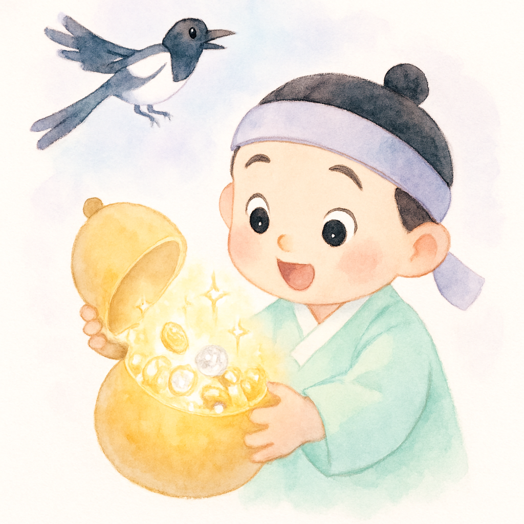 박 안에서 금은보화가 쏟아지는 장면