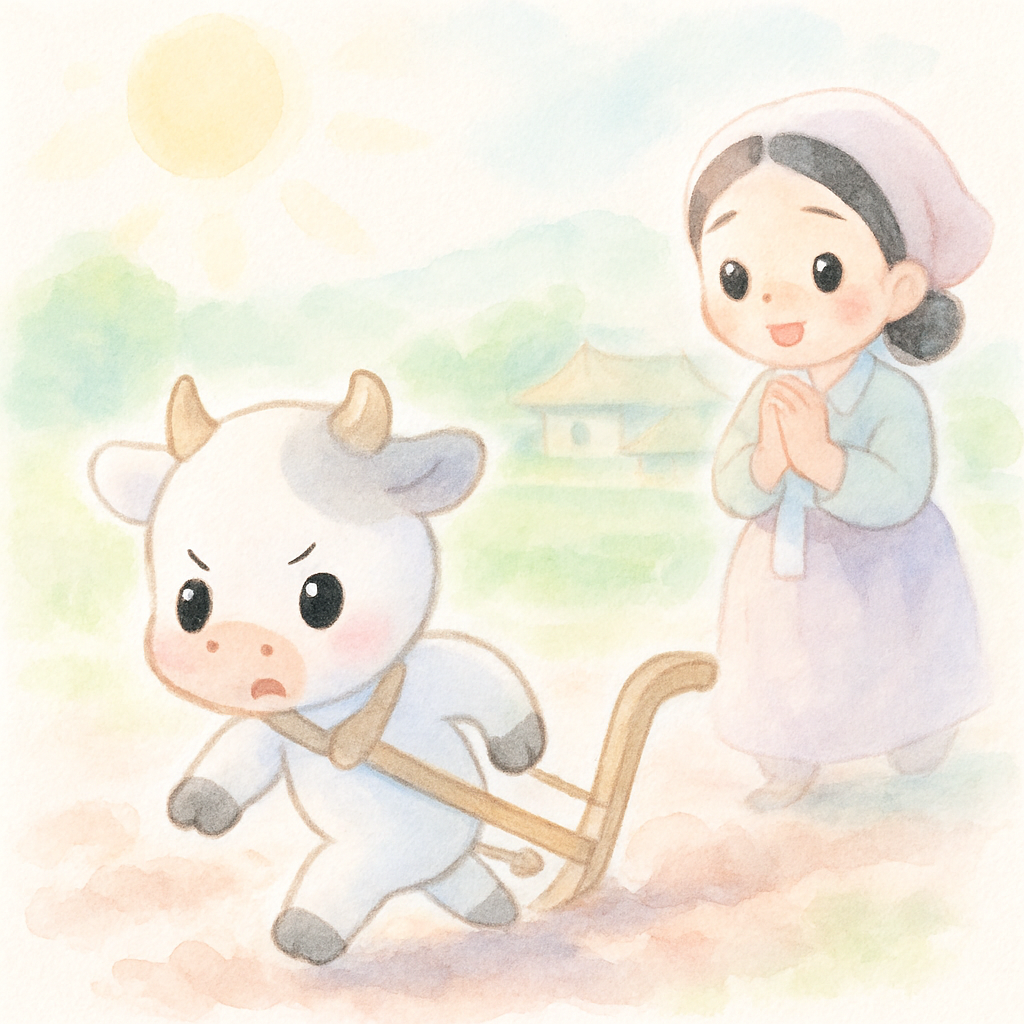소가 된 채로 밭을 열심히 가는 아이