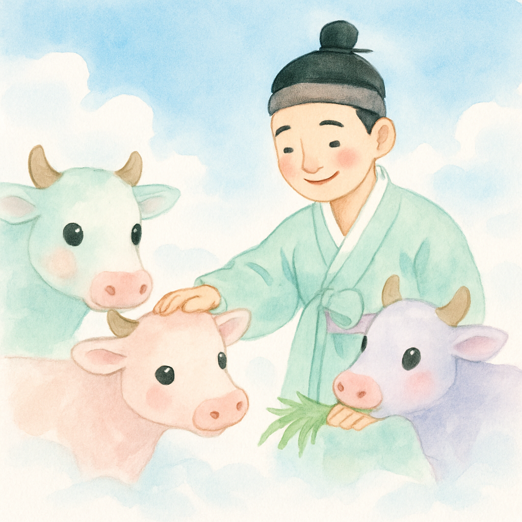 소를 돌보는 착한 견우