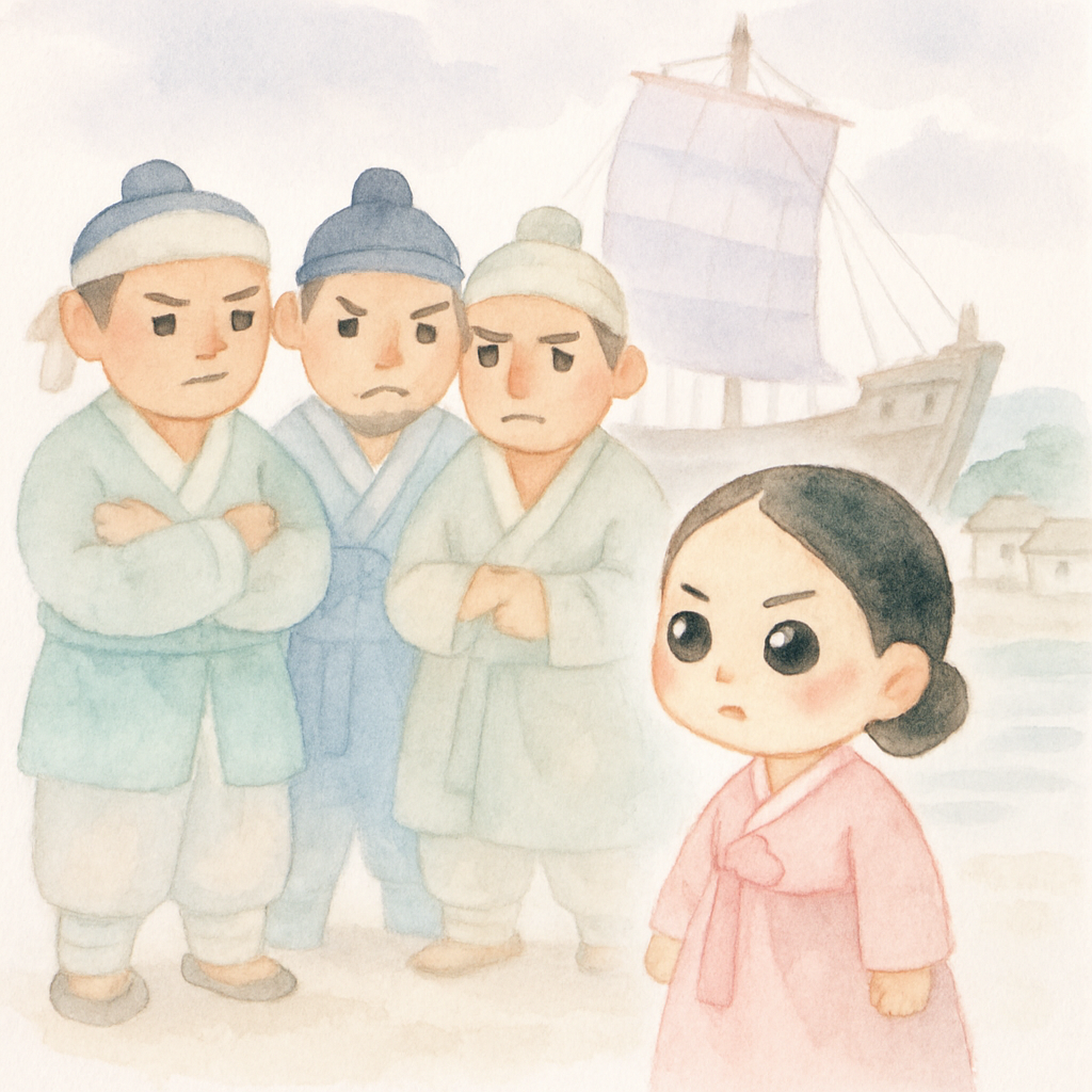 심청이가 뱃사람들과 약속하는 장면