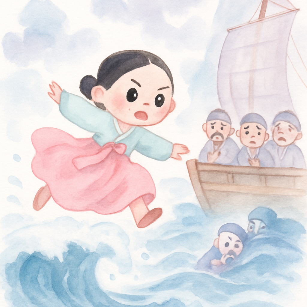 심청이가 바다에 뛰어드는 장면