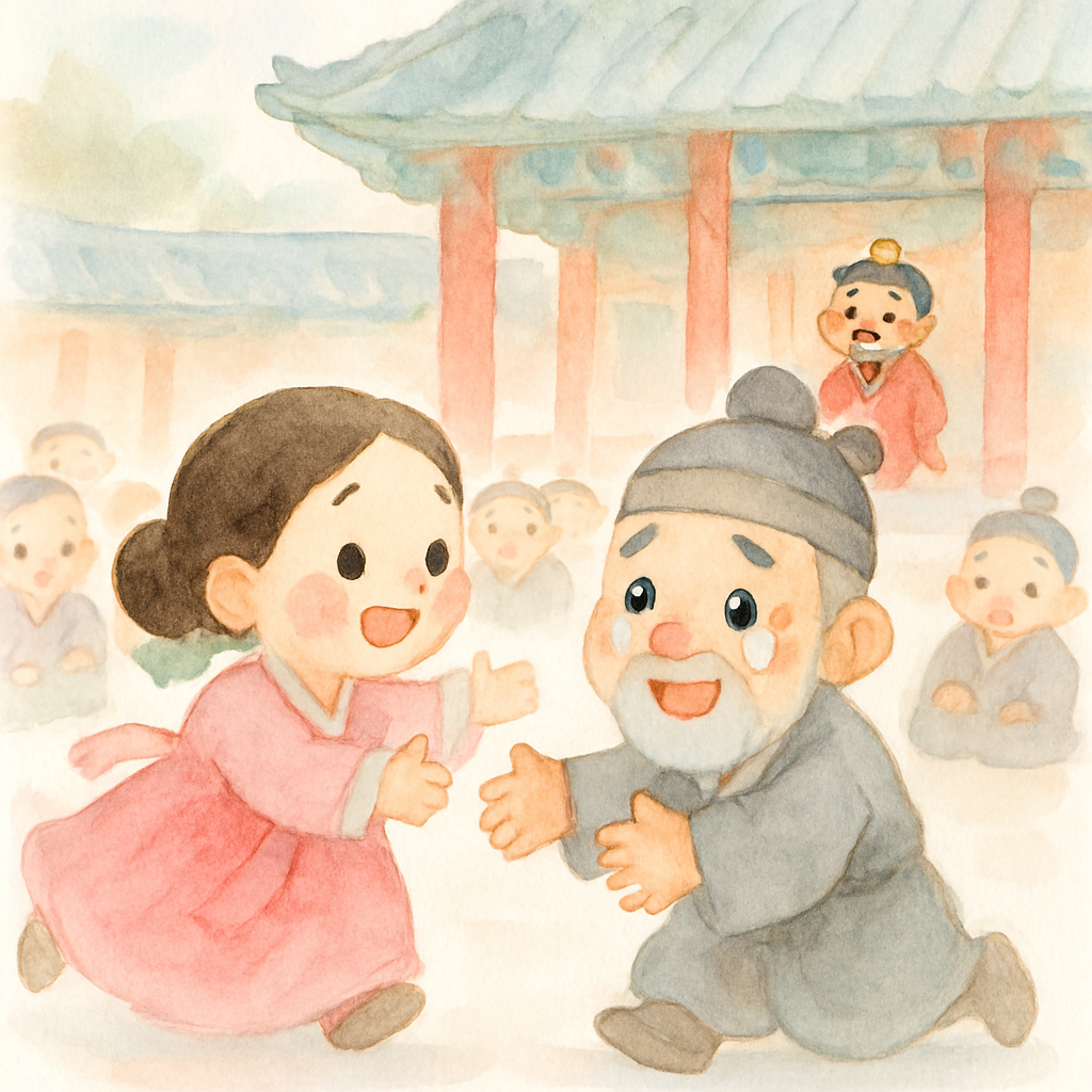 궁궐 잔치에서 심청이와 아빠가 재회하는 장면