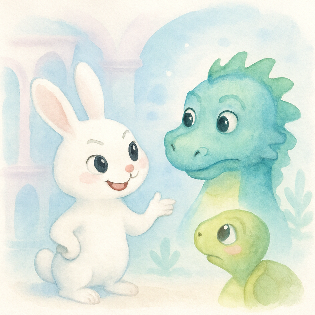 토끼가 꾀를 내어 간을 육지에 두고 왔다고 거짓말하는 장면