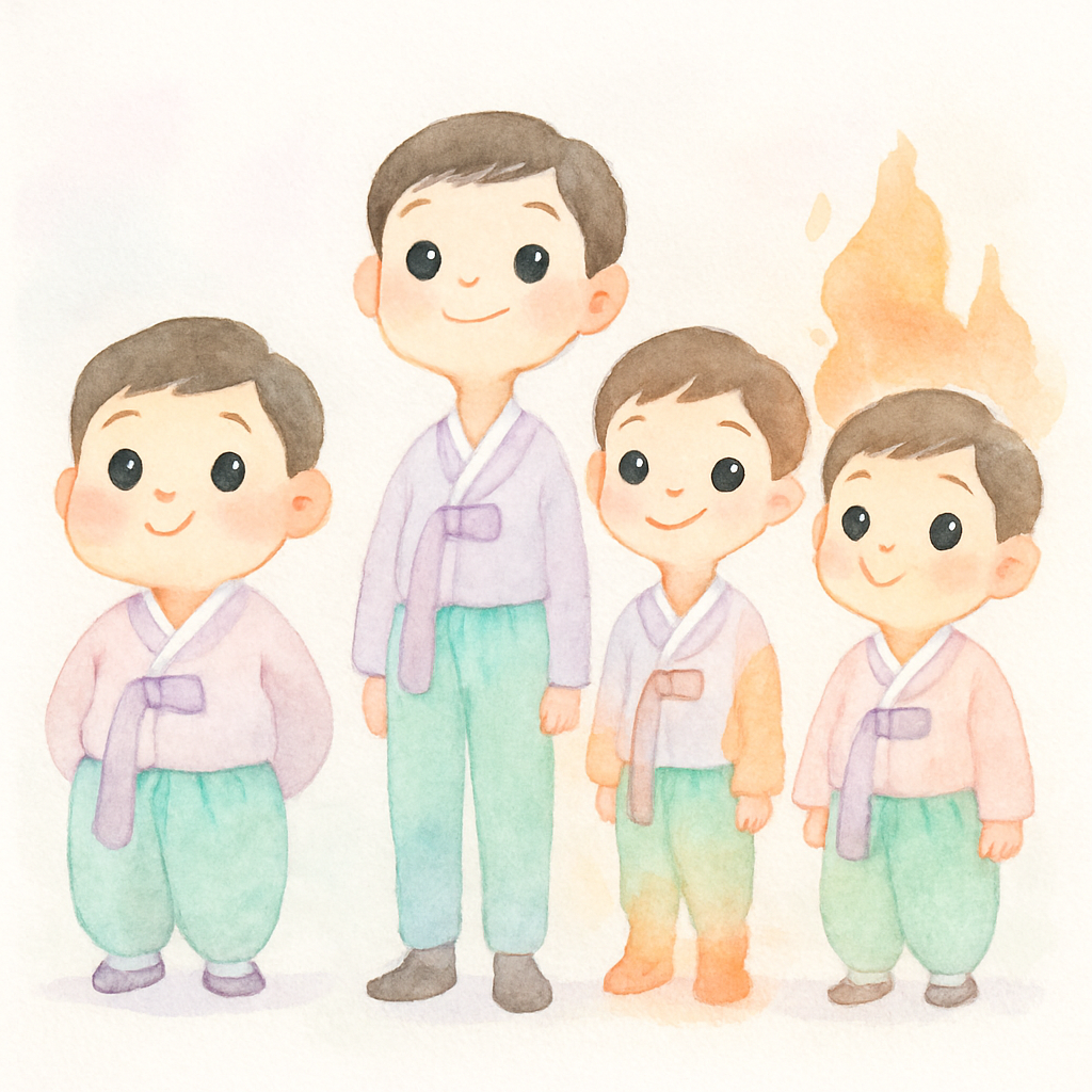 각자 특별한 재주를 가진 다섯 형제가 함께 서 있는 소개 장면