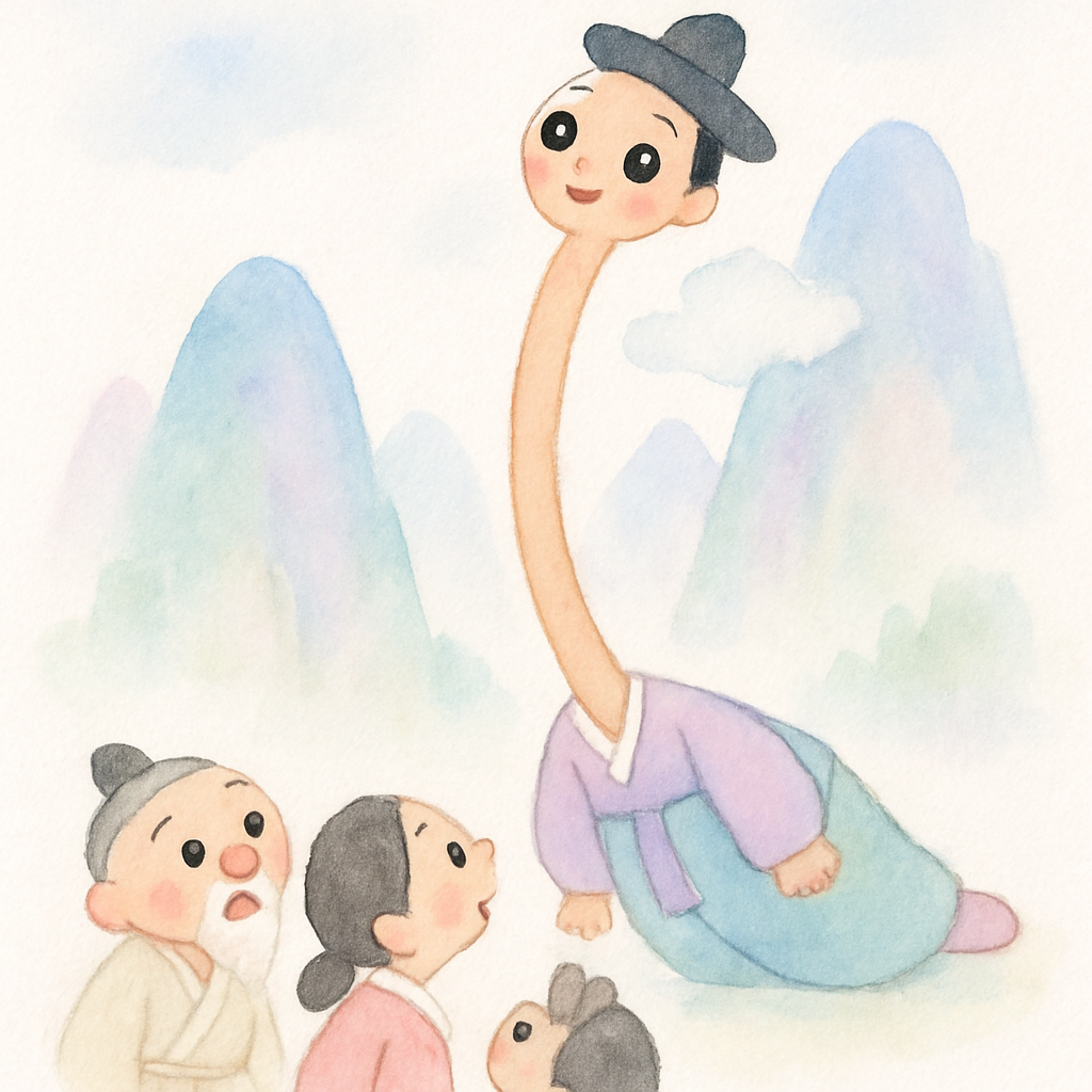 둘째 형의 목이 산꼭대기까지 길게 늘어난 장면