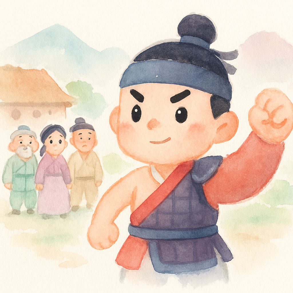 반쪽이가 용감하게 공주 구출을 선언하며 길을 떠나는 장면