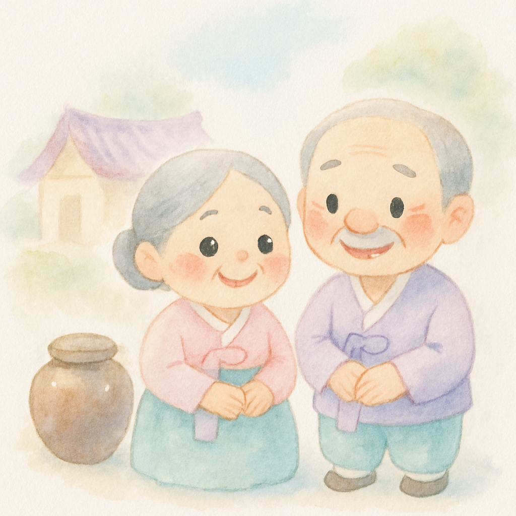 할머니와 할아버지가 함께 행복하게 사는 장면