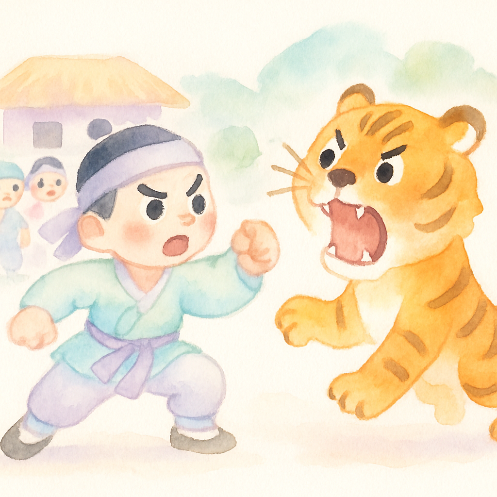 나무도령이 호랑이와 싸우는 장면