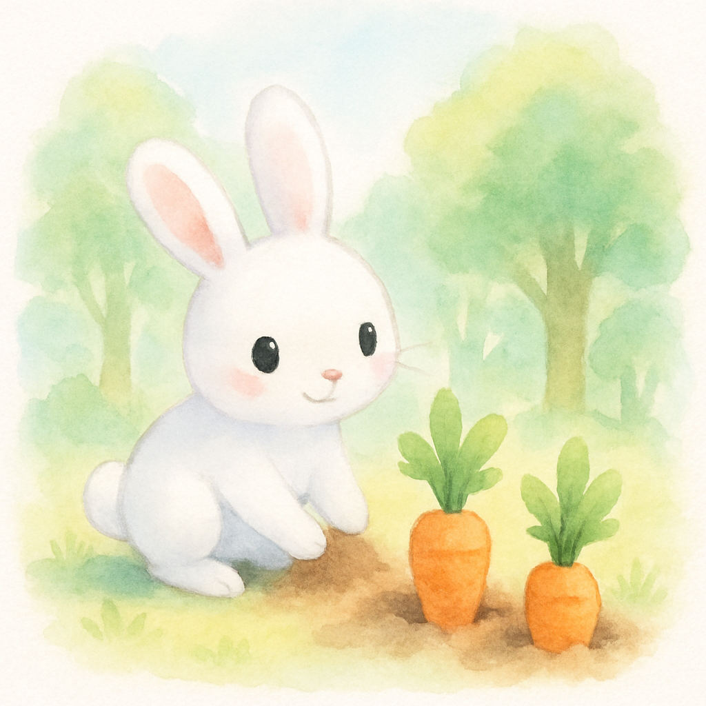 숲속 당근밭에서 당근을 캐는 토끼