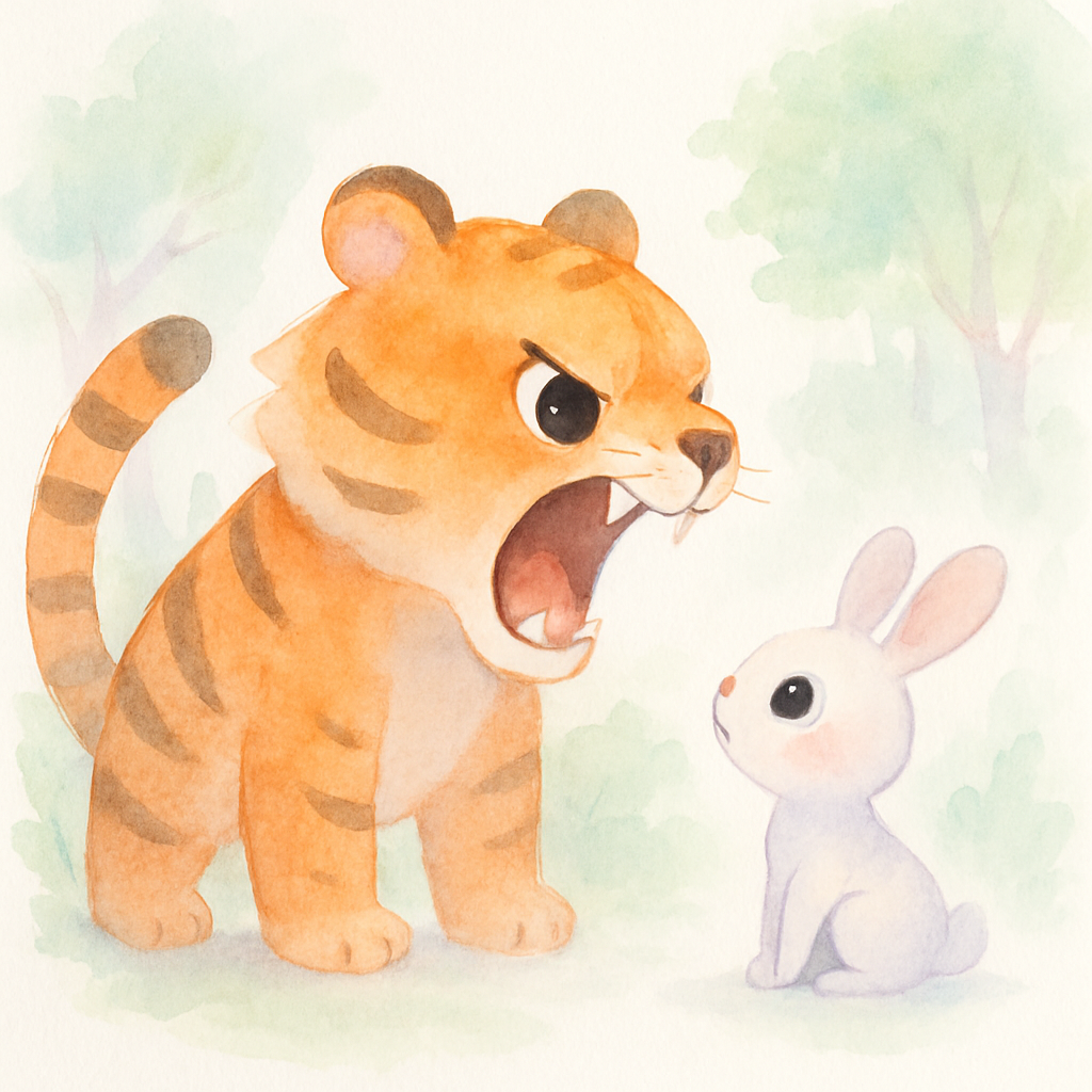 토끼 앞에 으르렁거리며 나타난 호랑이