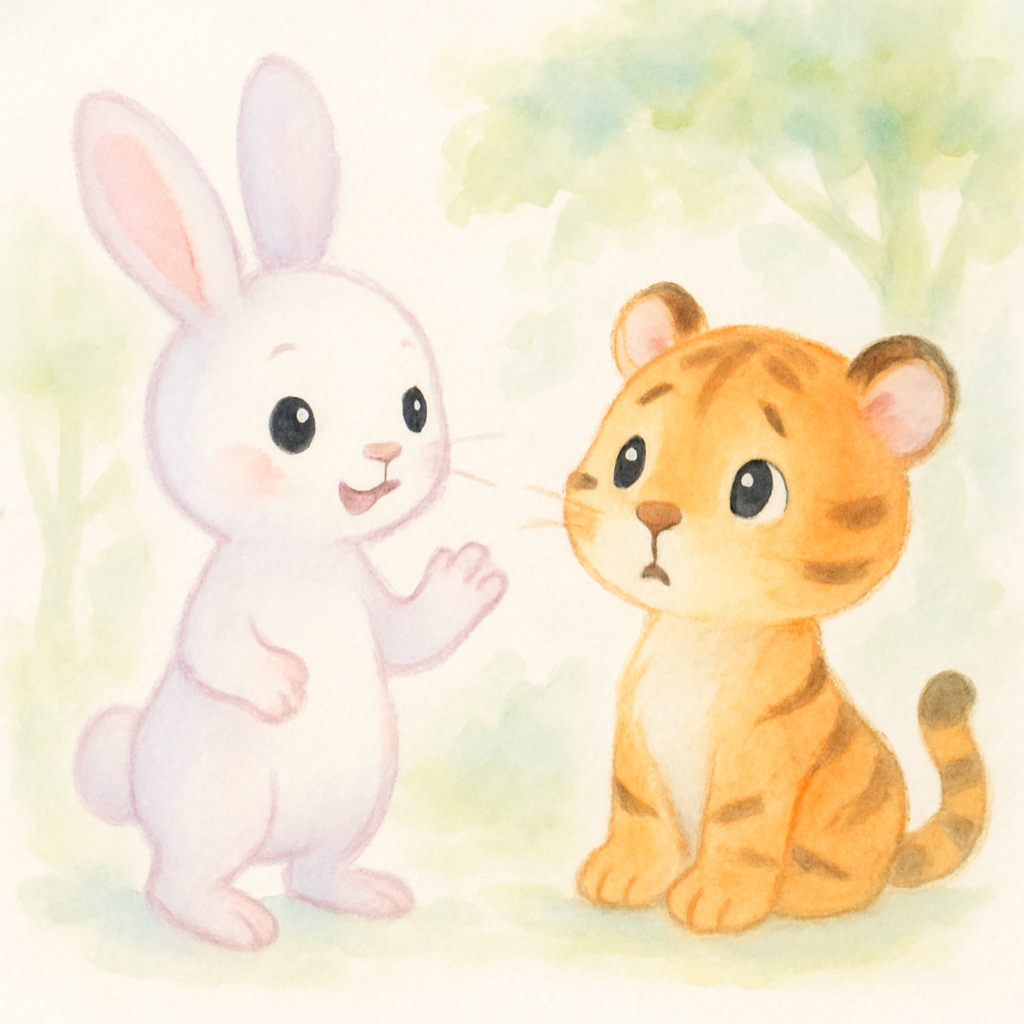 토끼가 호랑이에게 재판을 제안하는 모습