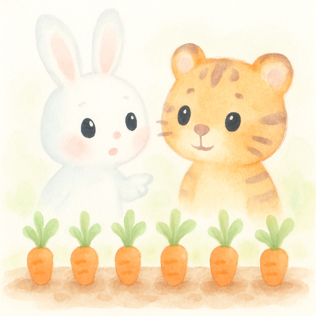 당근밭에서 당근에게 질문하는 토끼와 호랑이