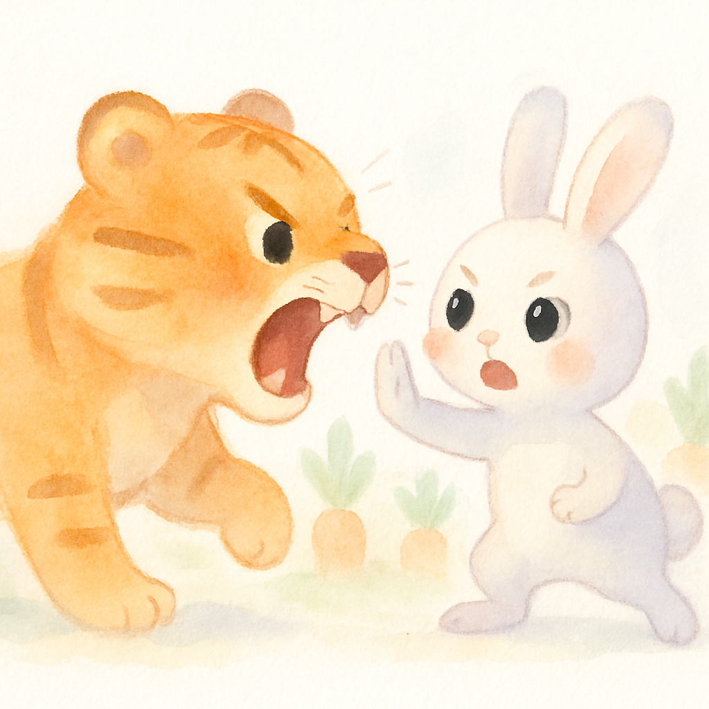 토끼를 잡아먹으려는 호랑이와 재빨리 말하는 토끼