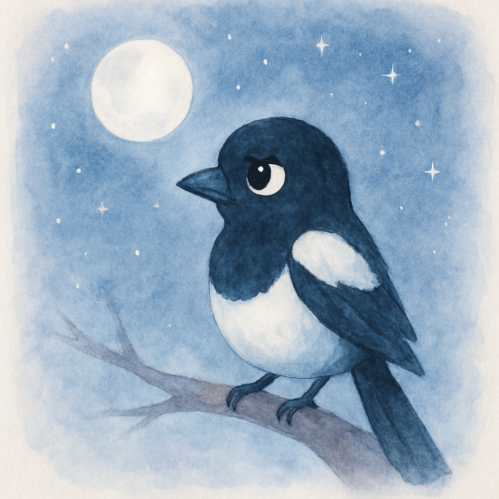 밤에 까치가 반성하며 조심하기로 다짐하는 장면