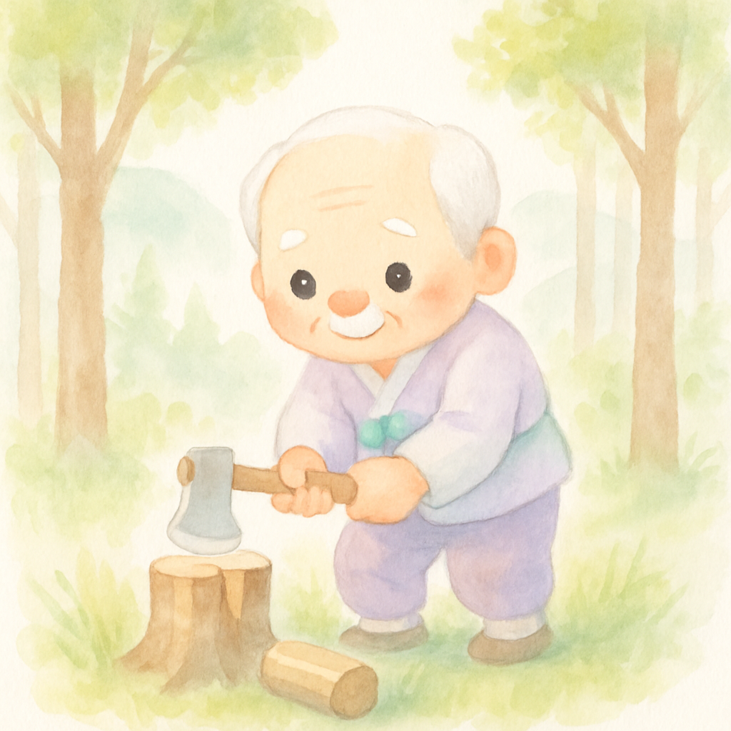 할아버지가 산에서 나무를 하는 장면